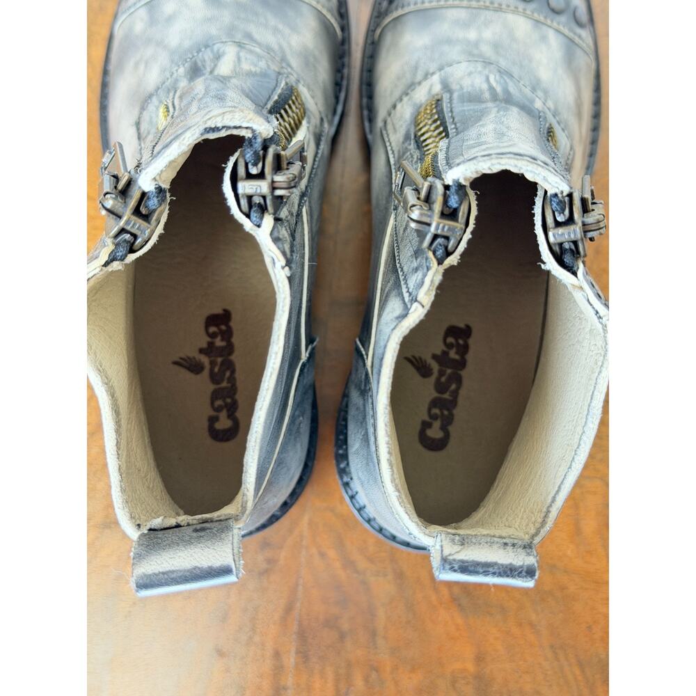 NIB Casta Morna Charcoal Distressed Leather Boot Zippers & Grommets #0361 EU 37 - Picture 7 of 10